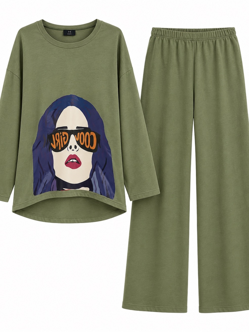Olive Green Graphic Pajama Set - Cool Girl Print
